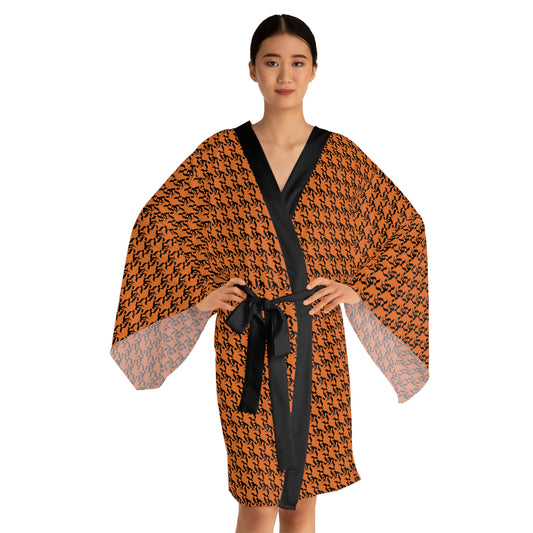 Stylish Orange Pattern Long Sleeve Kimono Robe for Cozy Nights