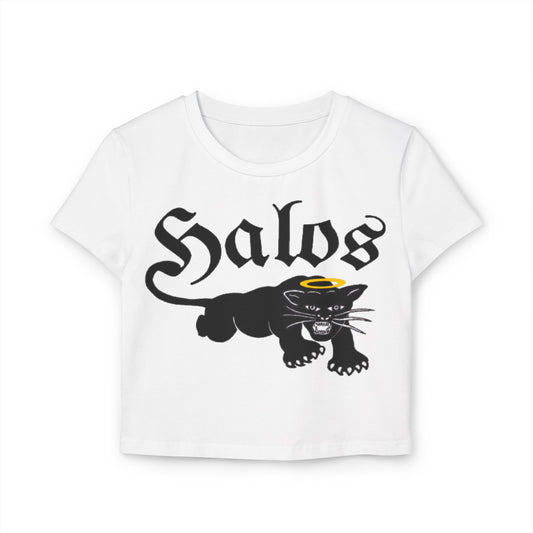 Women's Baby Tee - Halo Cat Design - Trendy Casual Top